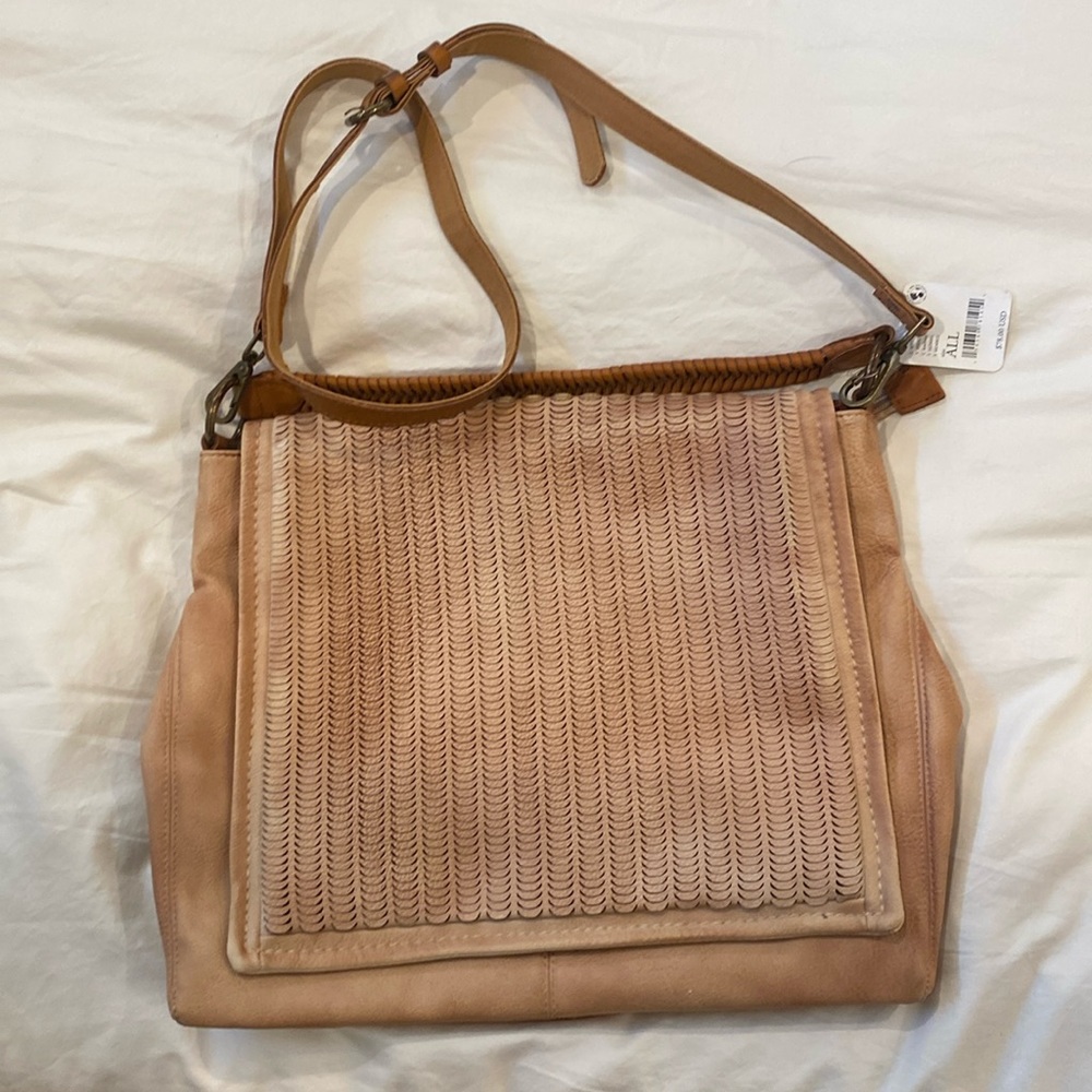 NWT Free People Golden Valley Vegan Messenger Bag in tan